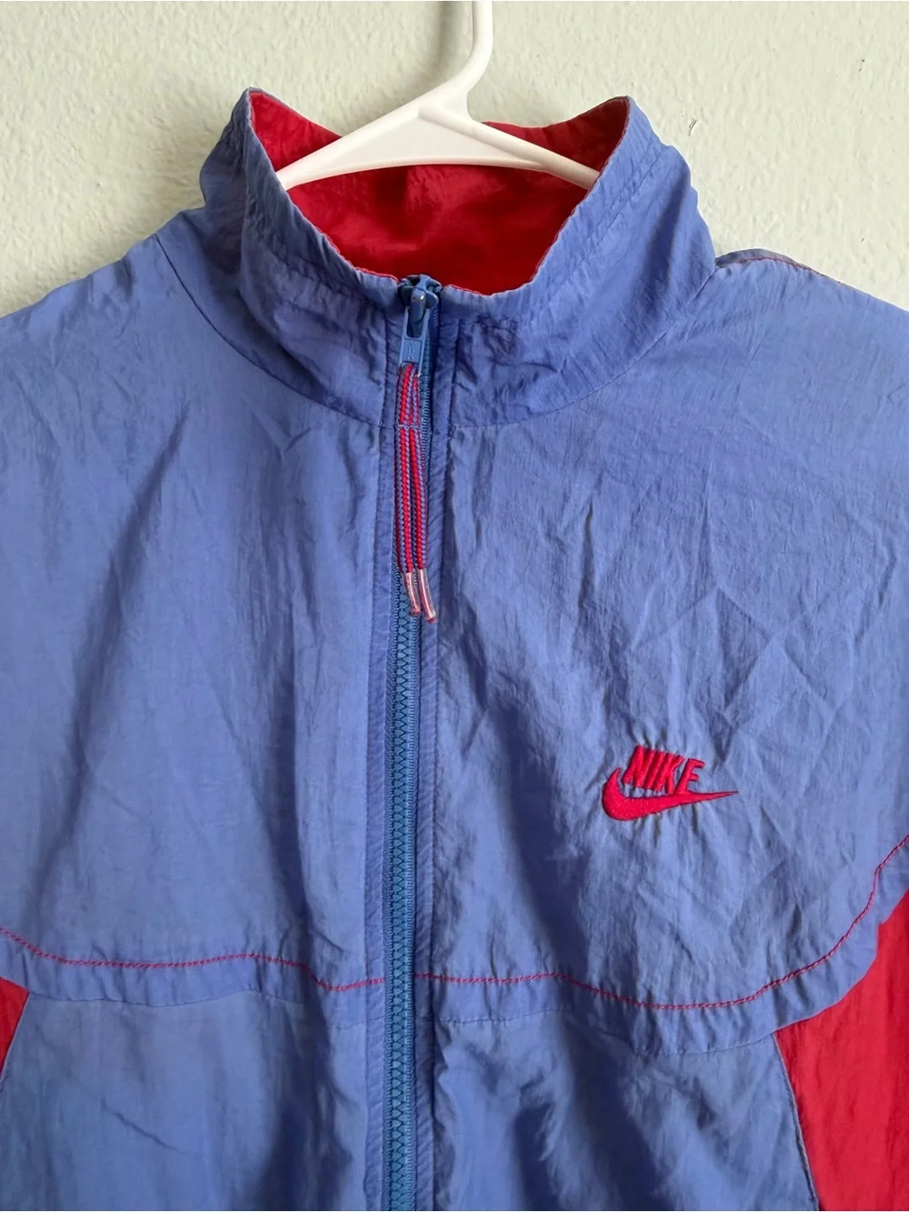 Vintage Nike Blue and Red Windbreaker Jacket 90s 100% Nylon- Size L